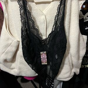 Boohoo Black Lace Detail Bodysuit